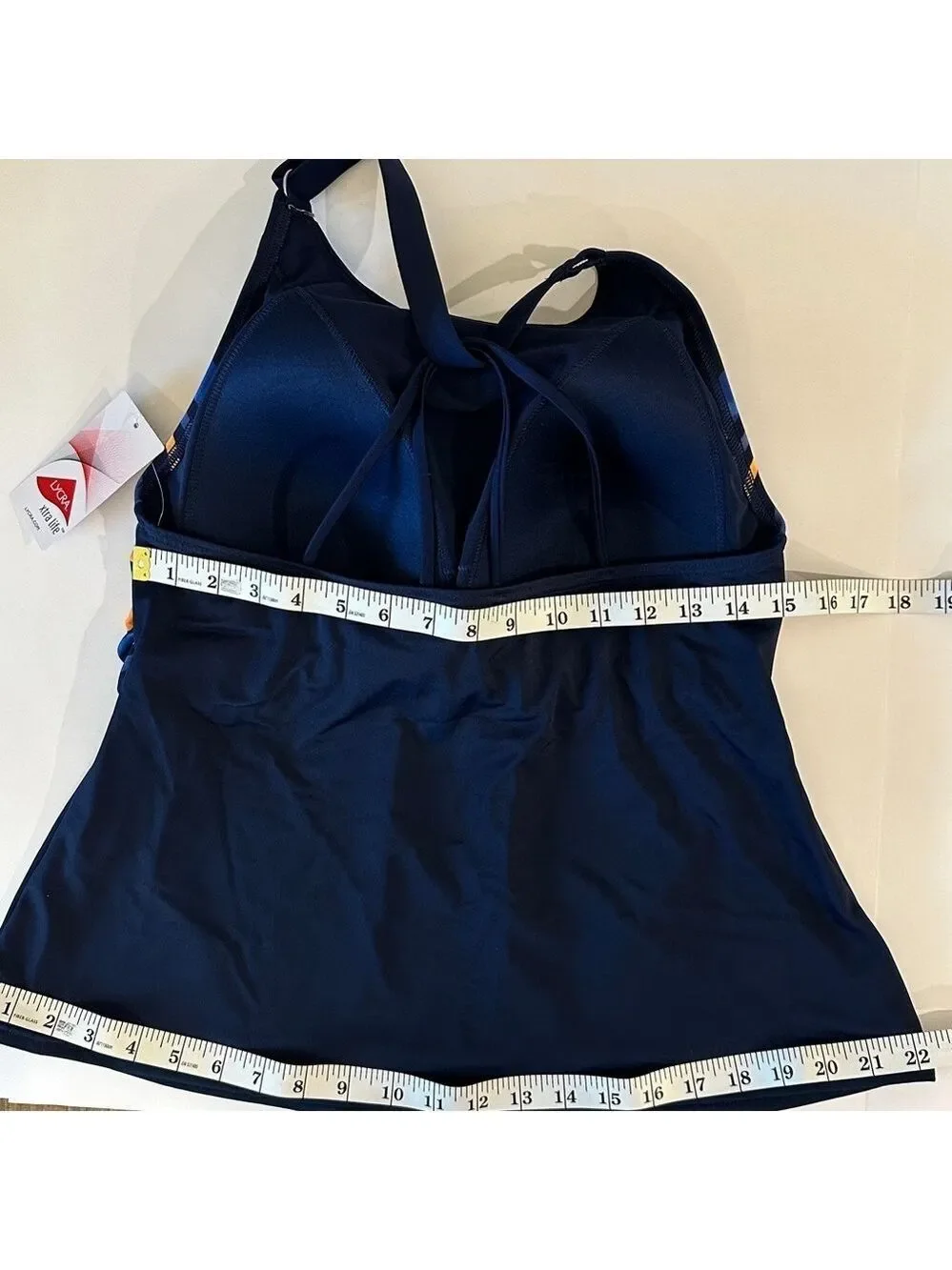 Lands' End High Neck Strappy Back Deep Sea Painted Stripes Size 16W NWT